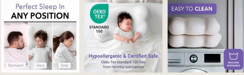 The CloudAlign Pillow shown on a bed